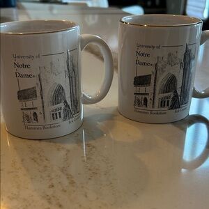 Set of Notre Dame White Ceramic Mug Set, gold rim